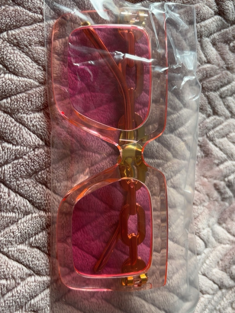 & Other Stories Pink Transparent Oversized Square Sunglasses with Gold Bridge